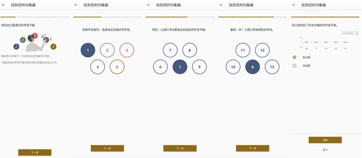 索尼降噪豆5搭載個性化智能均衡器，方便用戶輕松找到自己喜歡的聲音平衡設(shè)置（app中相關(guān)畫面示意圖）