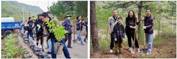 “綠色志愿者”證書(shū)頒發(fā)（左） 揭牌2025-2027年索尼碳匯林（右）